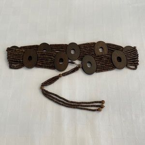 Carlisle Brown Vintage Wooden Beaded Circle Discs Adjustable Statement Belt S